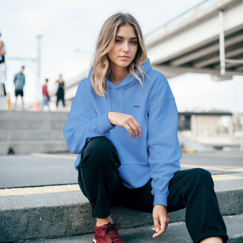 love. · Embroidered Adult Hoodie Carolina Blue - BM ink.