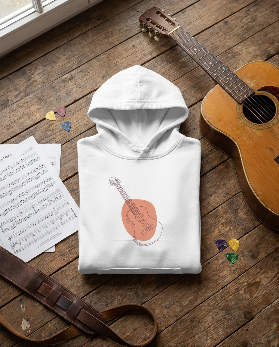 Kids Hoodie · Acoustic Guitar (Bold) White - BM ink.
