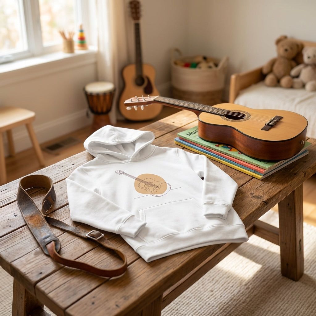 Kids Hoodie · Acoustic Guitar (Light) White - BM ink.