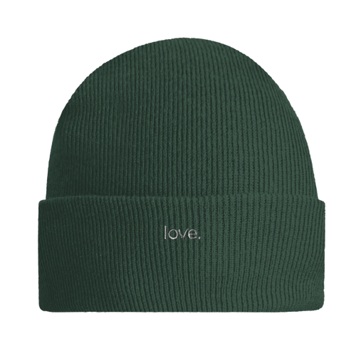 love. · Embroidered Beanie Bottle Green - BM ink.