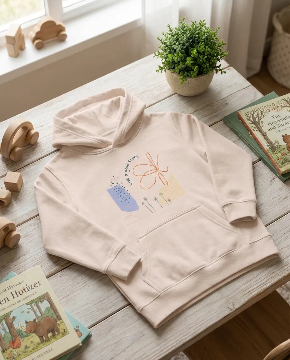 Kids Hoodie · Live a Good Story Creamy Pink - BM ink.