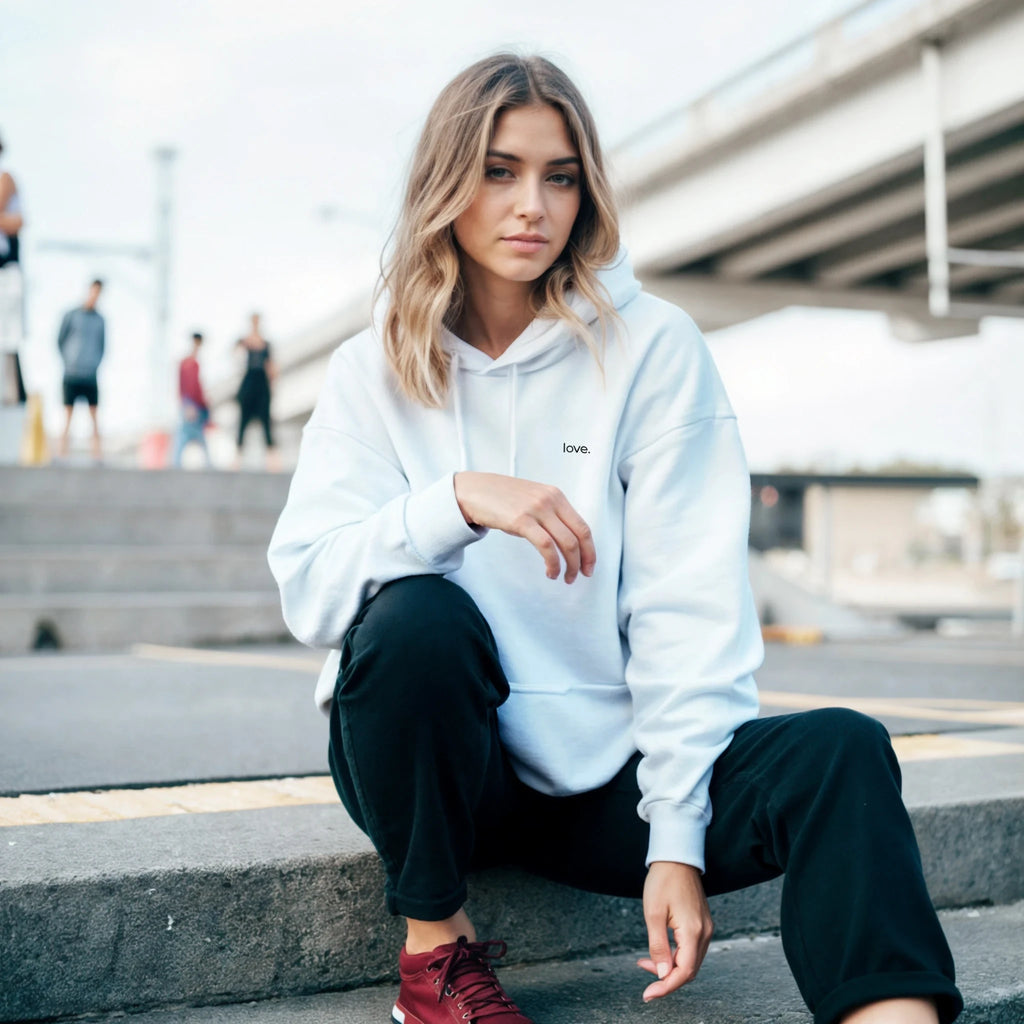 love. · Embroidered Adult Hoodie White - BM ink.