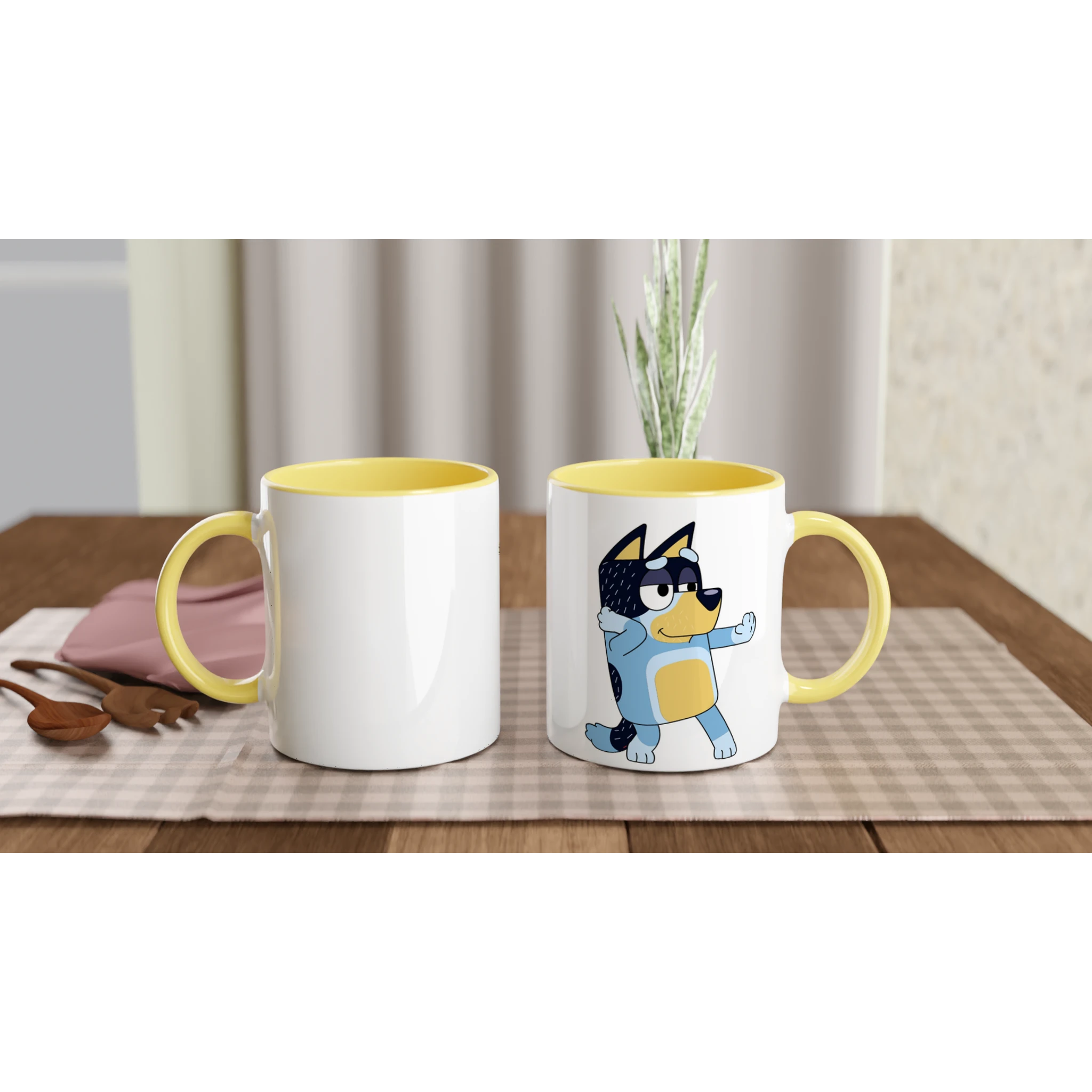 Ceramic Mug · Bluey's Dad Bandit Ceramic Yellow Bandit Right - BM ink.