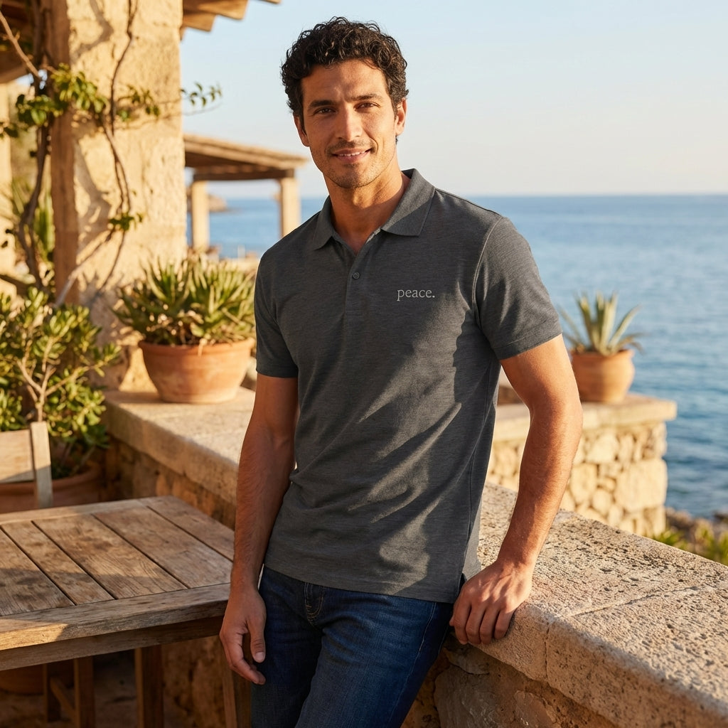 peace. · Embroidered Men Polo Shirt Dark Grey - BM ink.