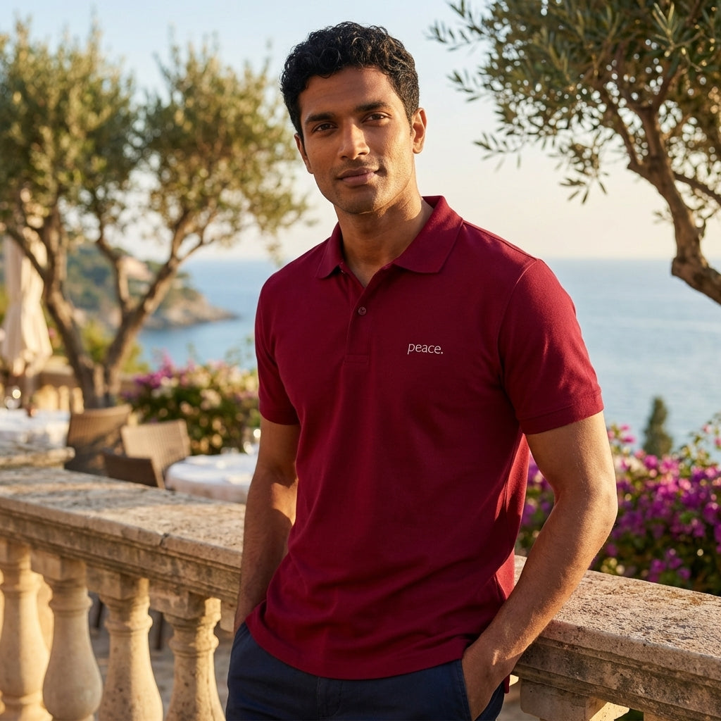 peace. · Embroidered Men Polo Shirt Burgundy - BM ink.