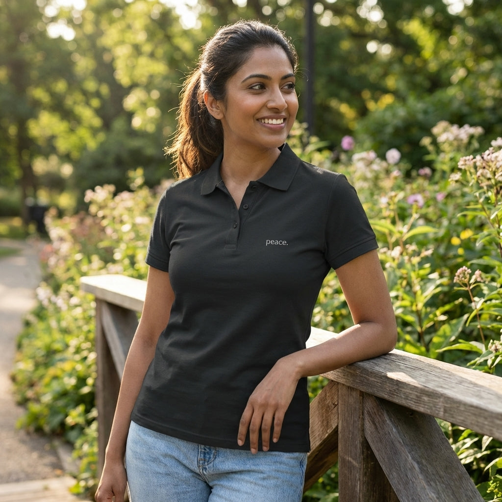 peace. · Embroidered Women Polo Shirt Black - BM ink.