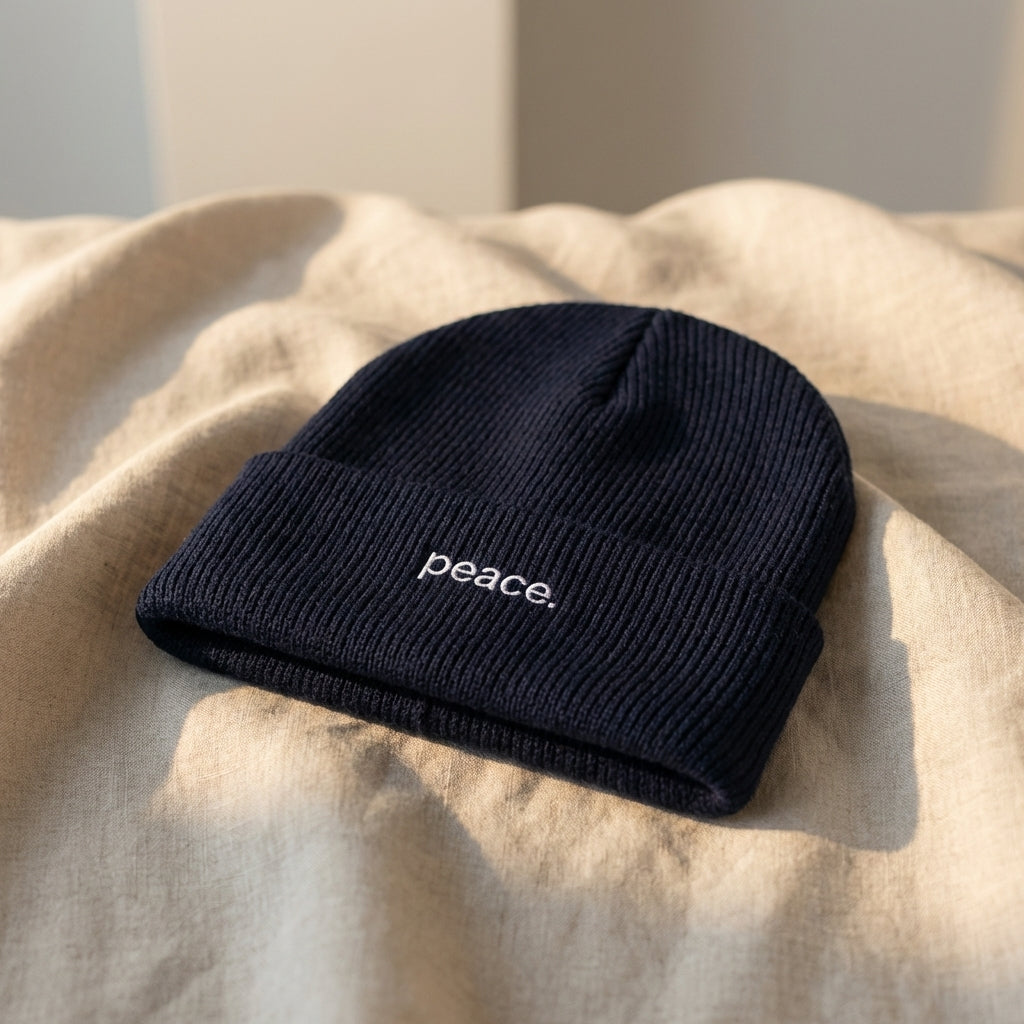 peace. · Embroidered Beanie Oxford Navy - BM ink.