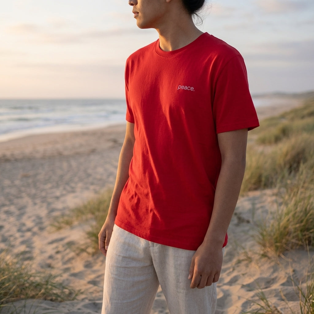 peace. · Embroidered Adult T-Shirt Red - BM ink.